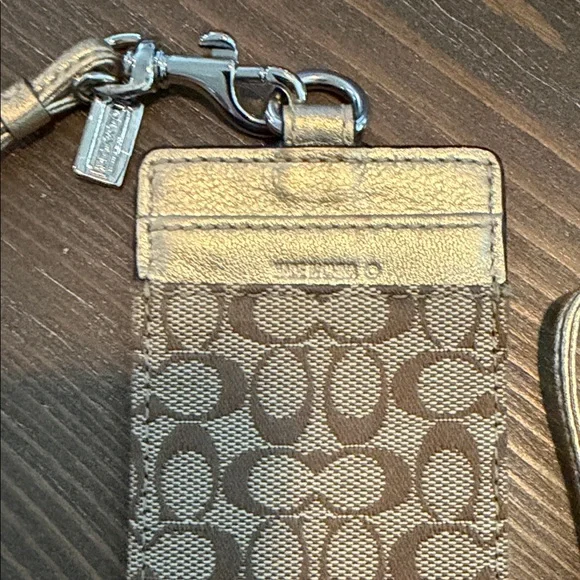 Coach Brown & Gold Card Holder Lanyard with Metallic Trim - Picture 4 of 4